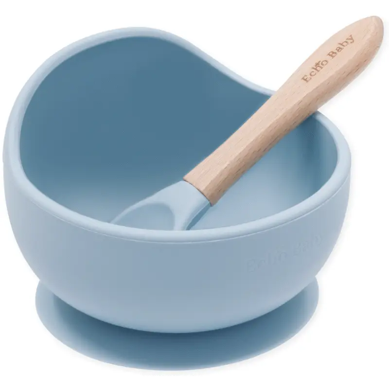 Echo Baby Silicone Suction Bowl and Spoon Set - Powder Blue