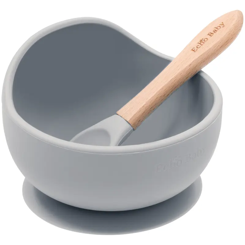 Echo Baby Silicone Suction Bowl and Spoon Set - Stone