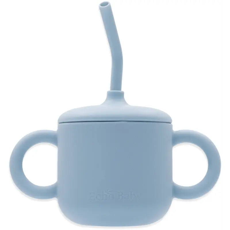 Echo Baby Silicone Training Cup with Straw - Powder Blue