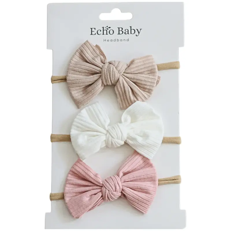 Echo Baby Bow Headbands - Set of 3 (Bone, white, pink)