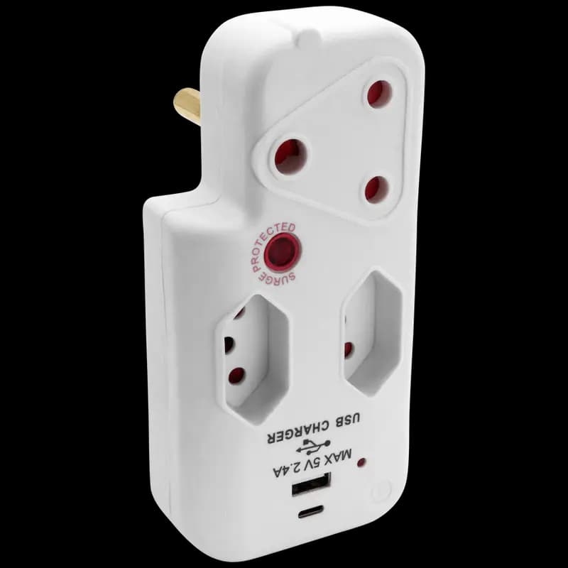 Ellies 3 Way Medium Surge Adaptor with Type C + USB - White