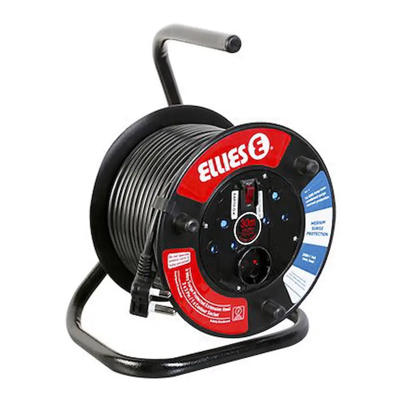 Ellies Heavy Duty Medium Surge Protected Extension Reel 10m - Black
