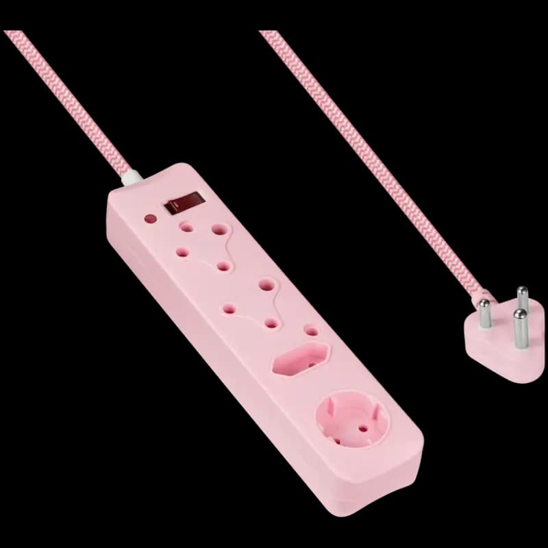Switched 4-Way Surge-Protected Multiplug - 3m Braided Cord - Pink