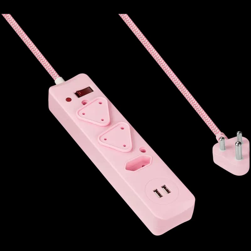 Switched 3-Way Surge-Protected Multiplug with Dual 2.4a USB Ports 3m Braided Cord