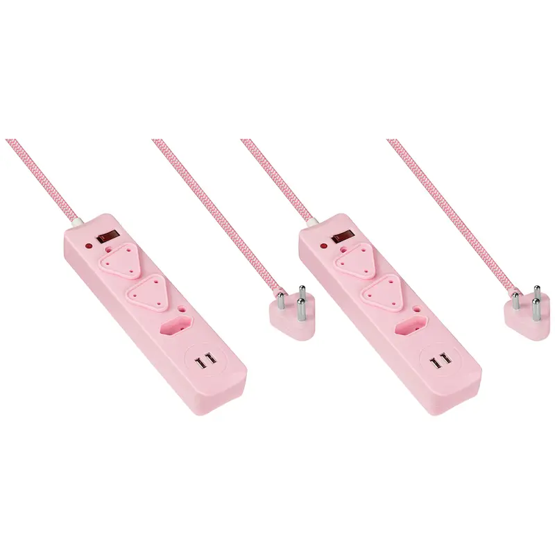 2x 3 Way Surge Multiplug with Dual USBs Pink-3M