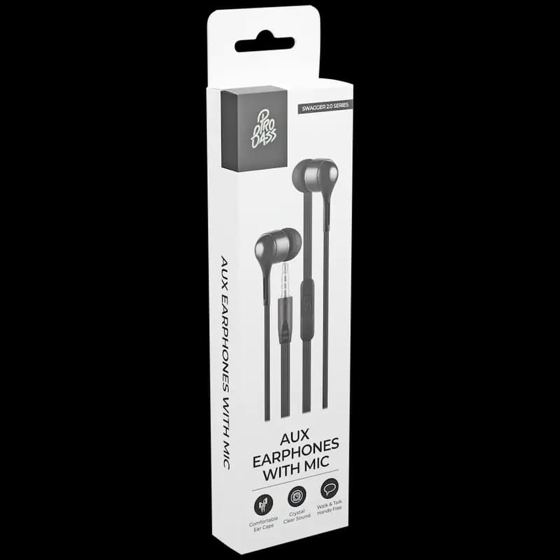 Pro Bass Swagger 2.0 Series - Boxed Auxiliary Earphone with Mic - Black