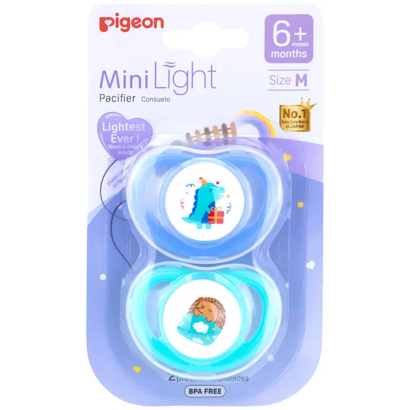 Pigeon - MINILIGHT PACIFIER (2 PC) M DINO B/DAY/ HEDGEHOG