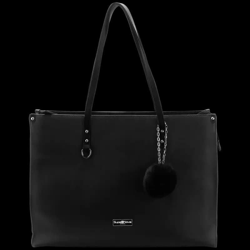 Supanova Pompom Ladies Laptop Bag - Black