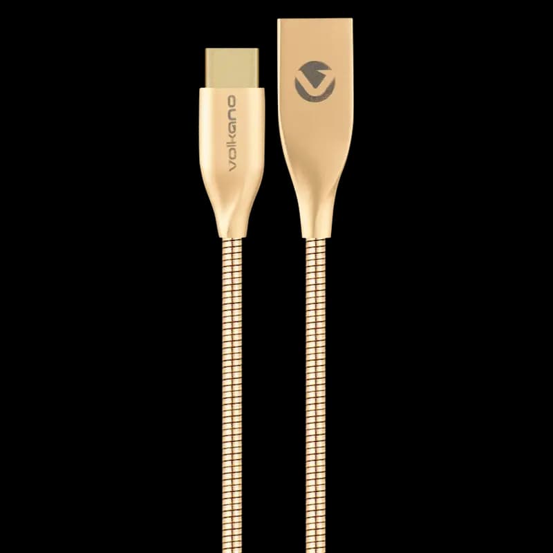 Volkano Iron Series Round Metallic Spring Type-C Cable 6ft - Champagne Gold