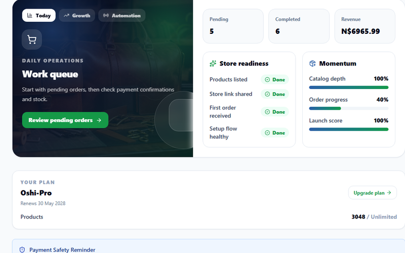 Sales visibility — real OshiCart dashboard screenshot