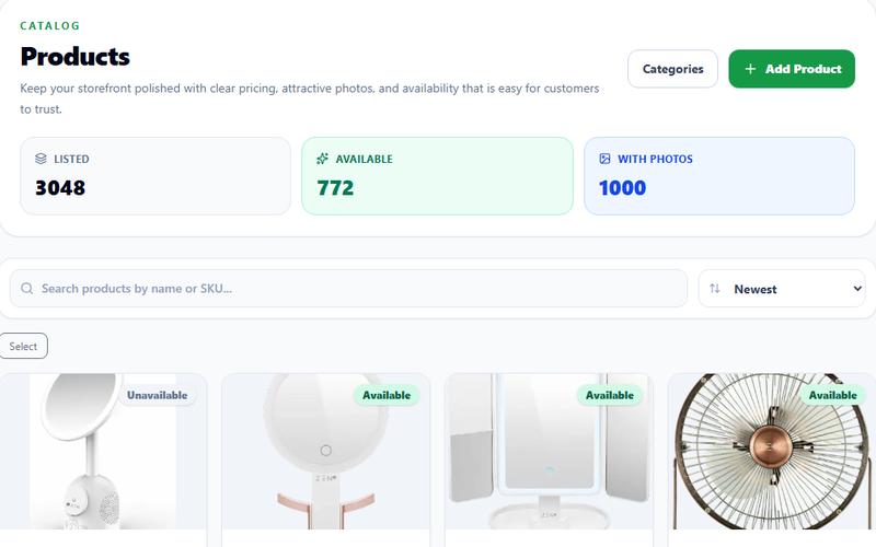Stock control — real OshiCart dashboard screenshot